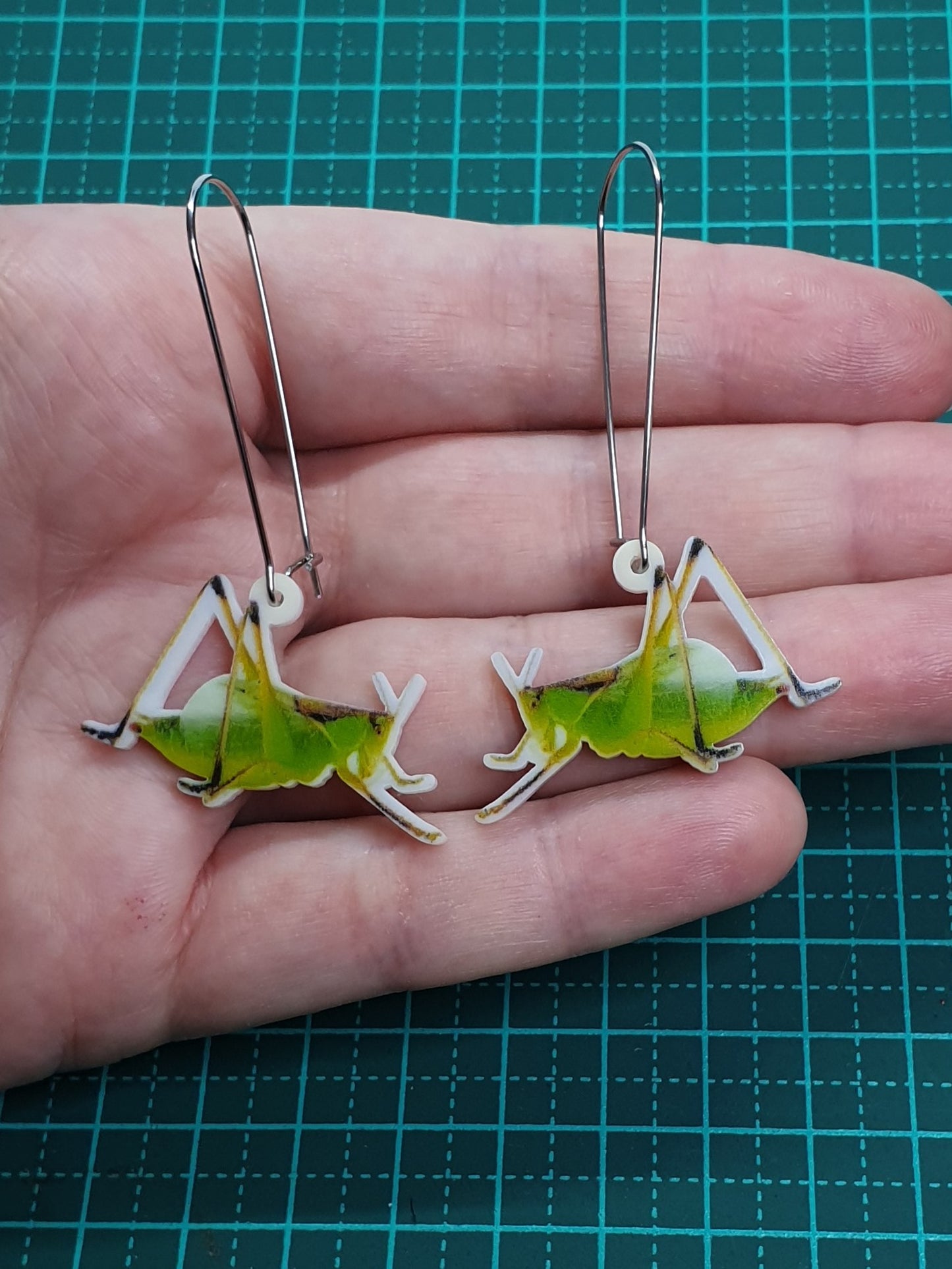 Katydid acrylic earrings