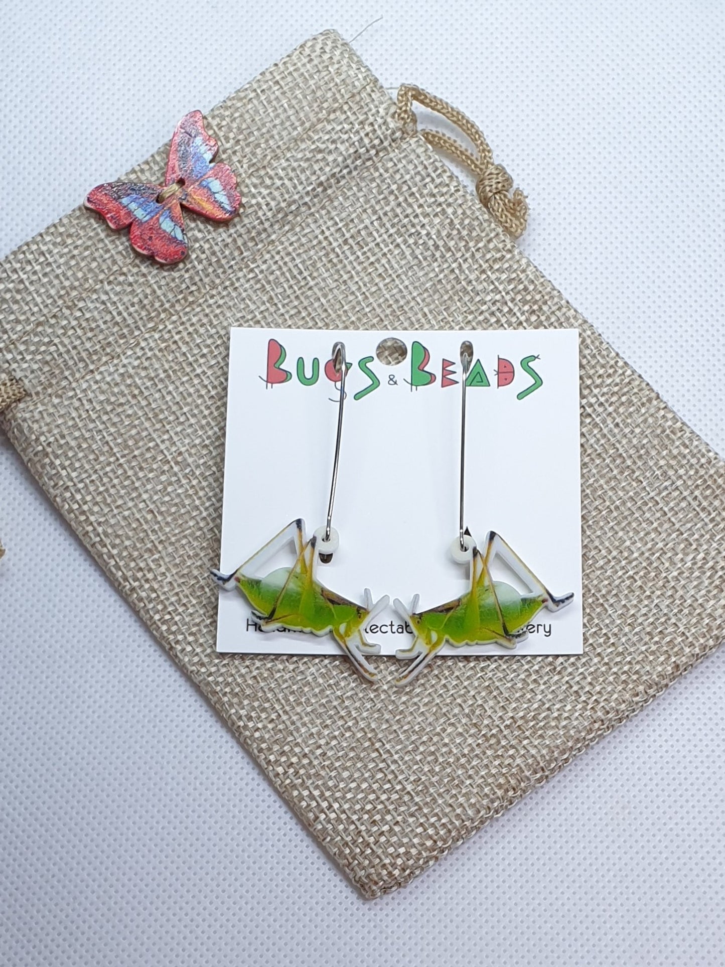 Katydid acrylic earrings
