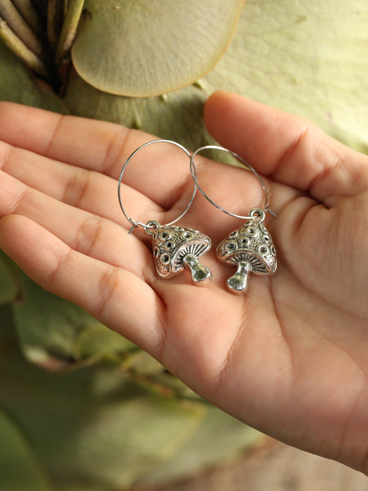 Mushrooms on hoop earrings