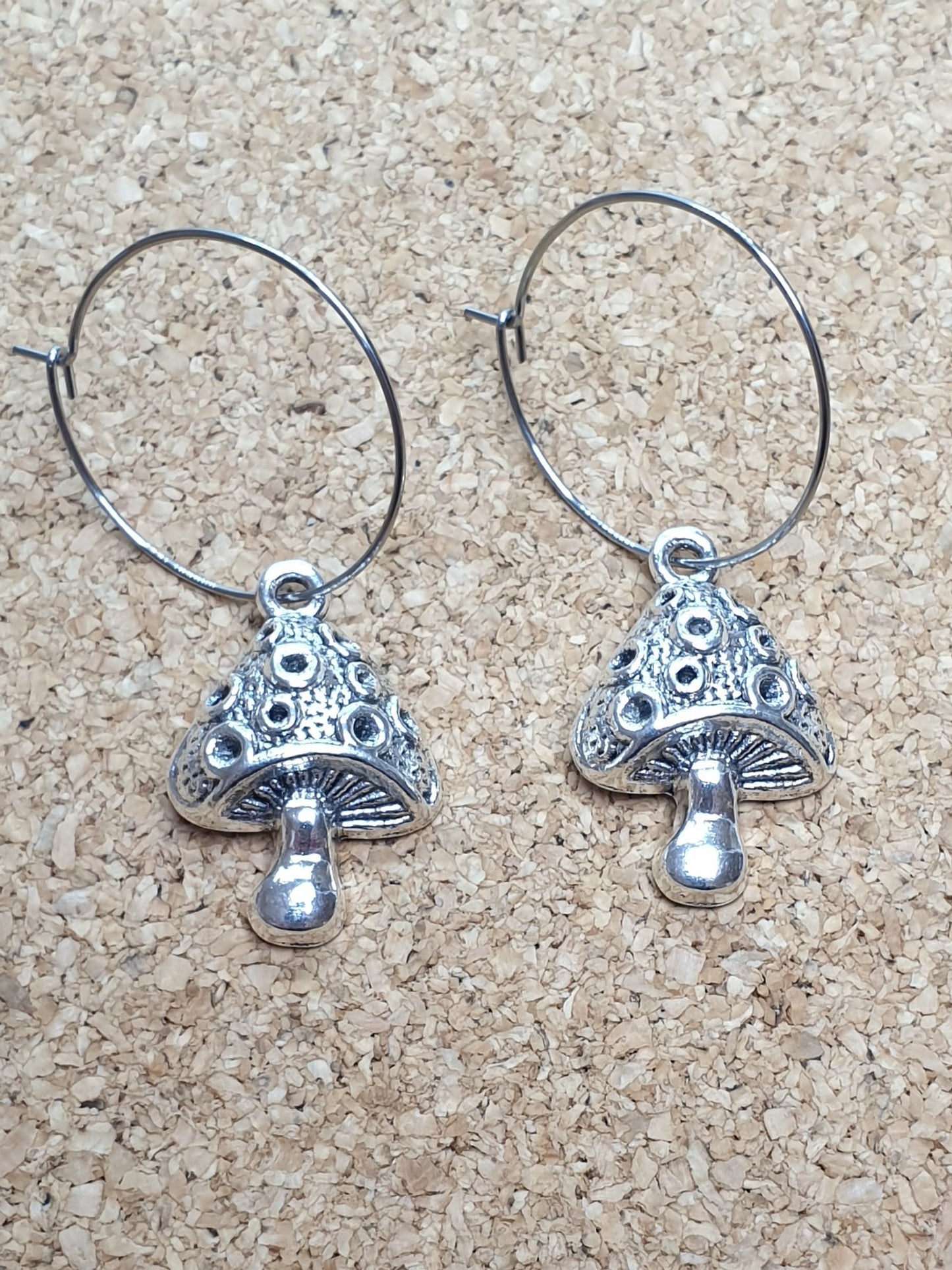Mushrooms on hoop earrings