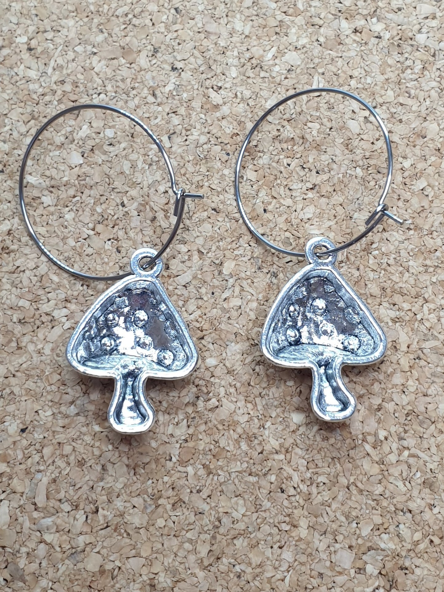 Mushrooms on hoop earrings
