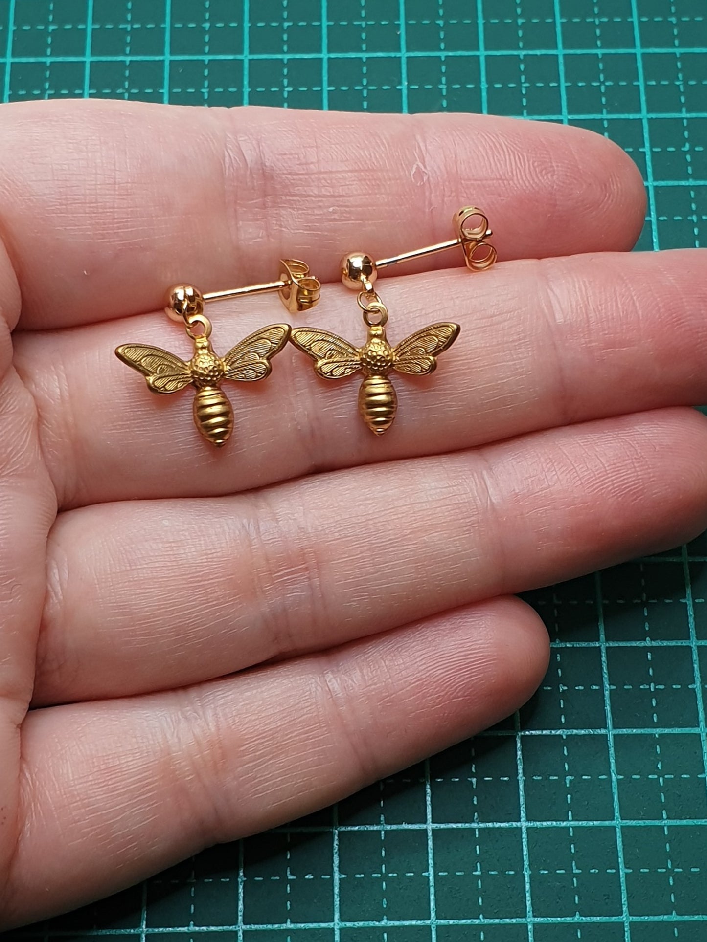 Tiny bees on studs - Brass & Stainless Steel