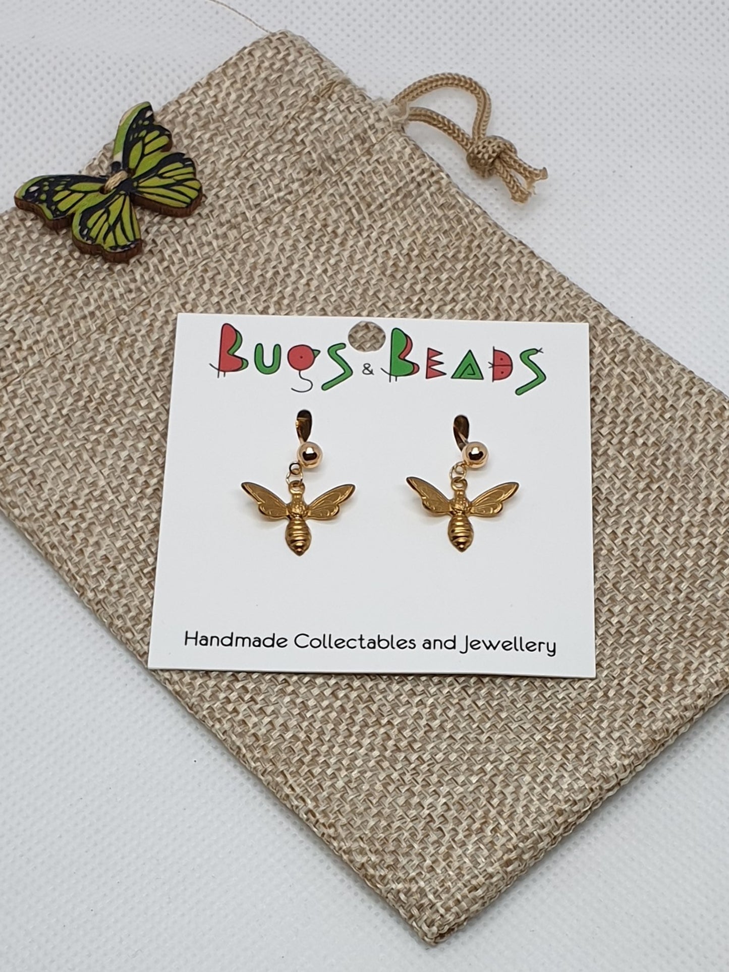 Tiny bees on studs - Brass & Stainless Steel
