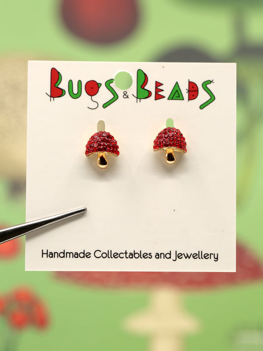 Red shiny mushroom stud earrings