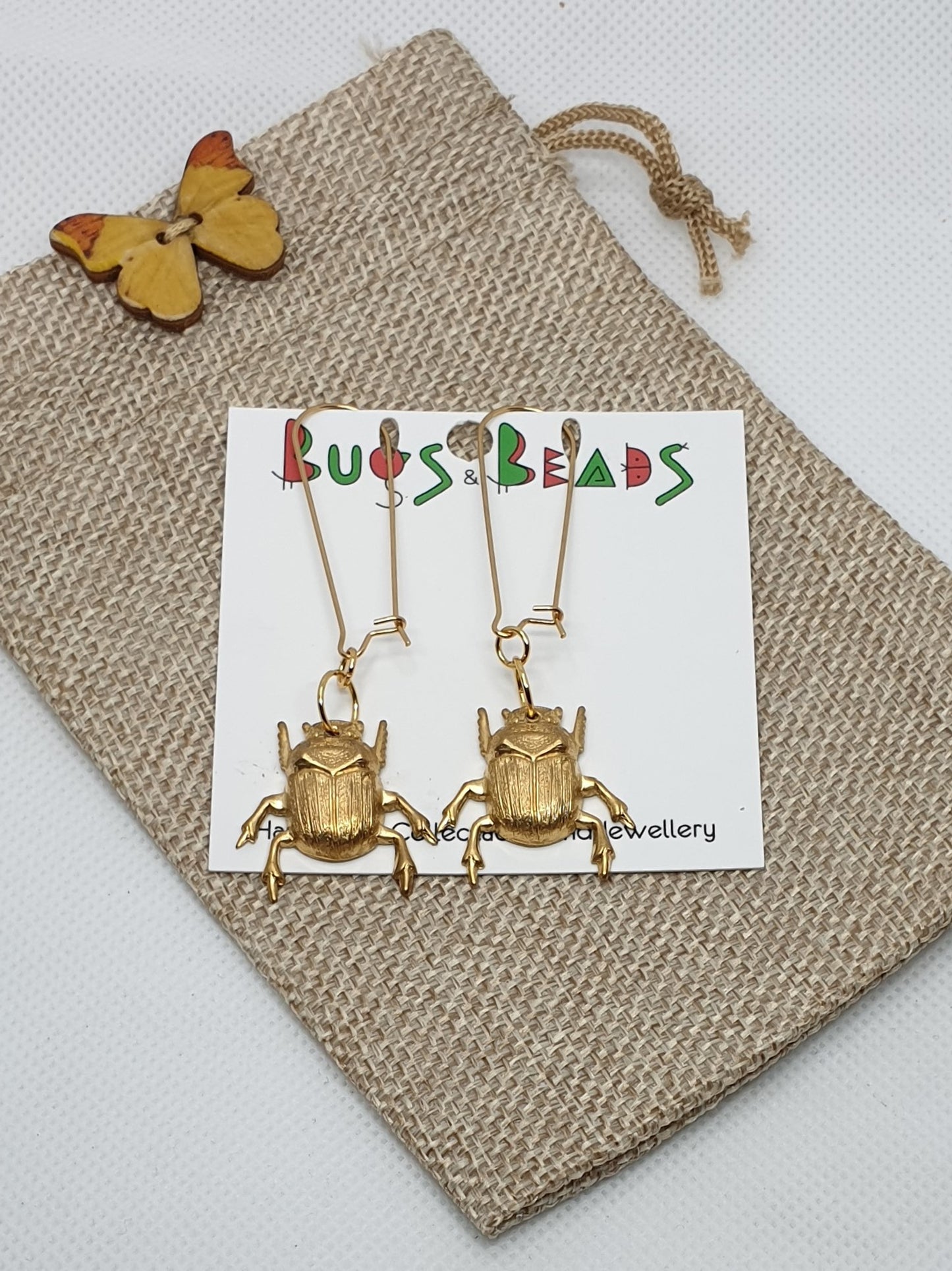 Dung Beetles on long hooks - Brass & Stainless Steel