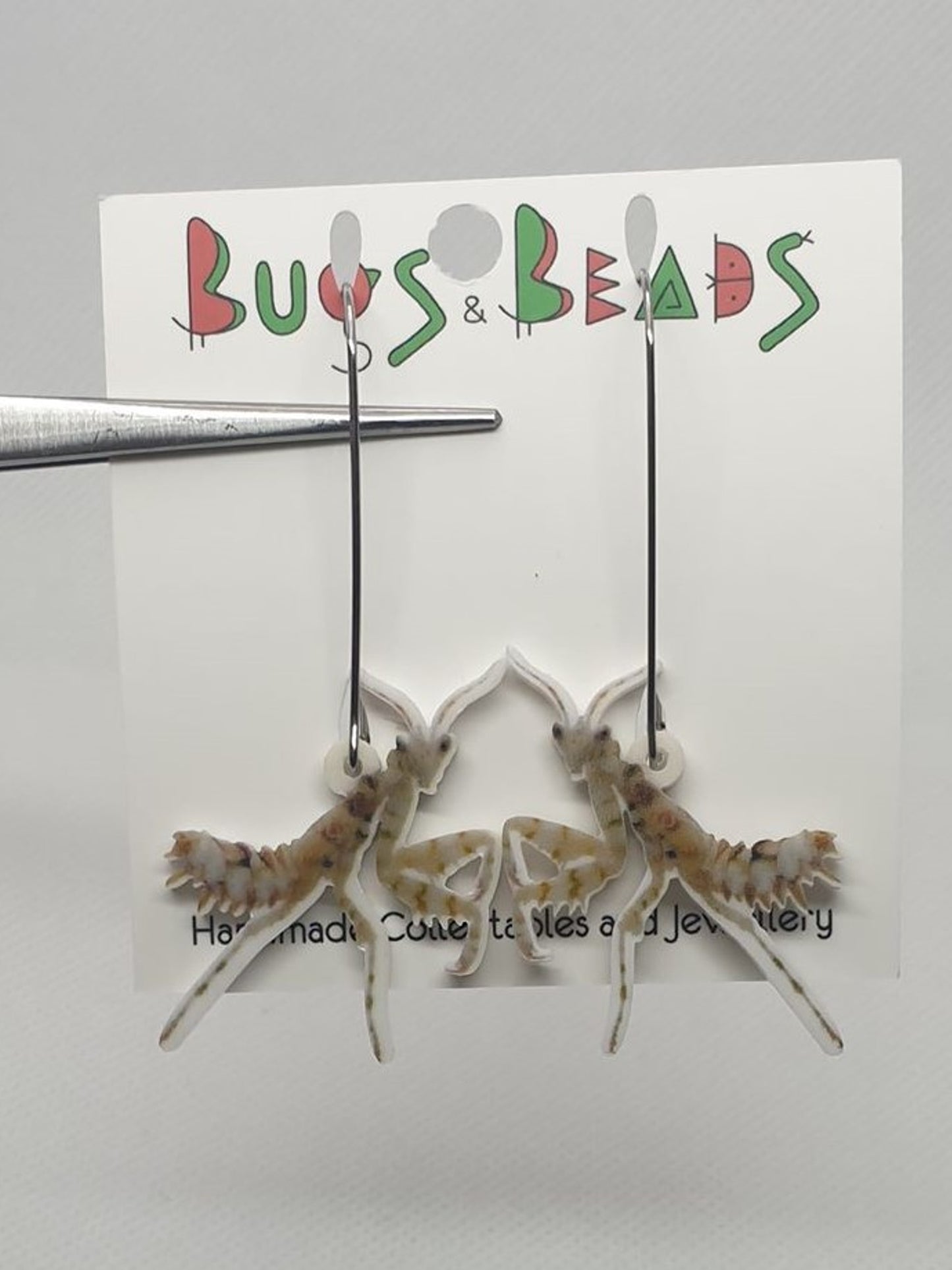 Orchid Praying Mantis acrylic earrings