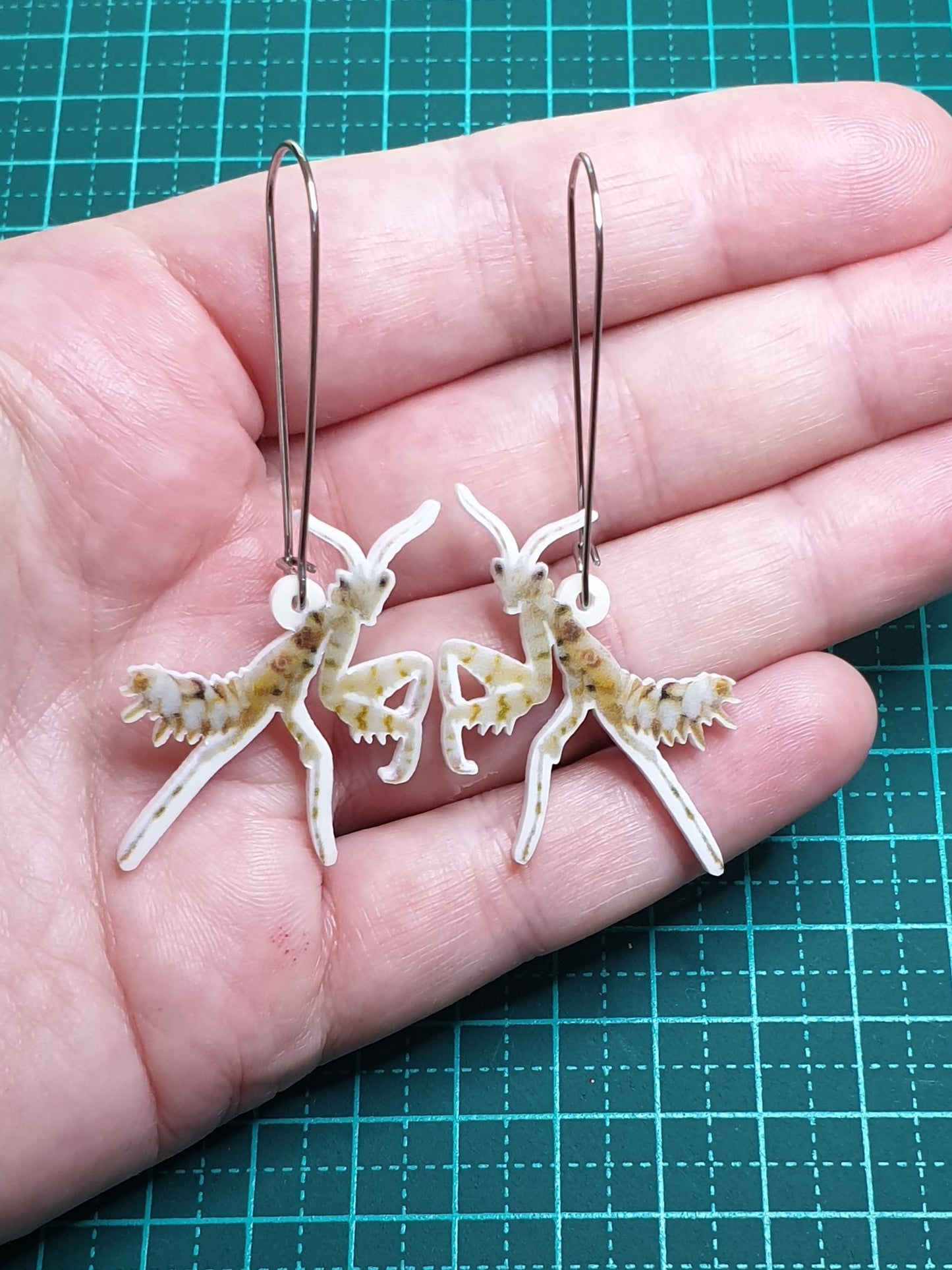 Orchid Praying Mantis acrylic earrings
