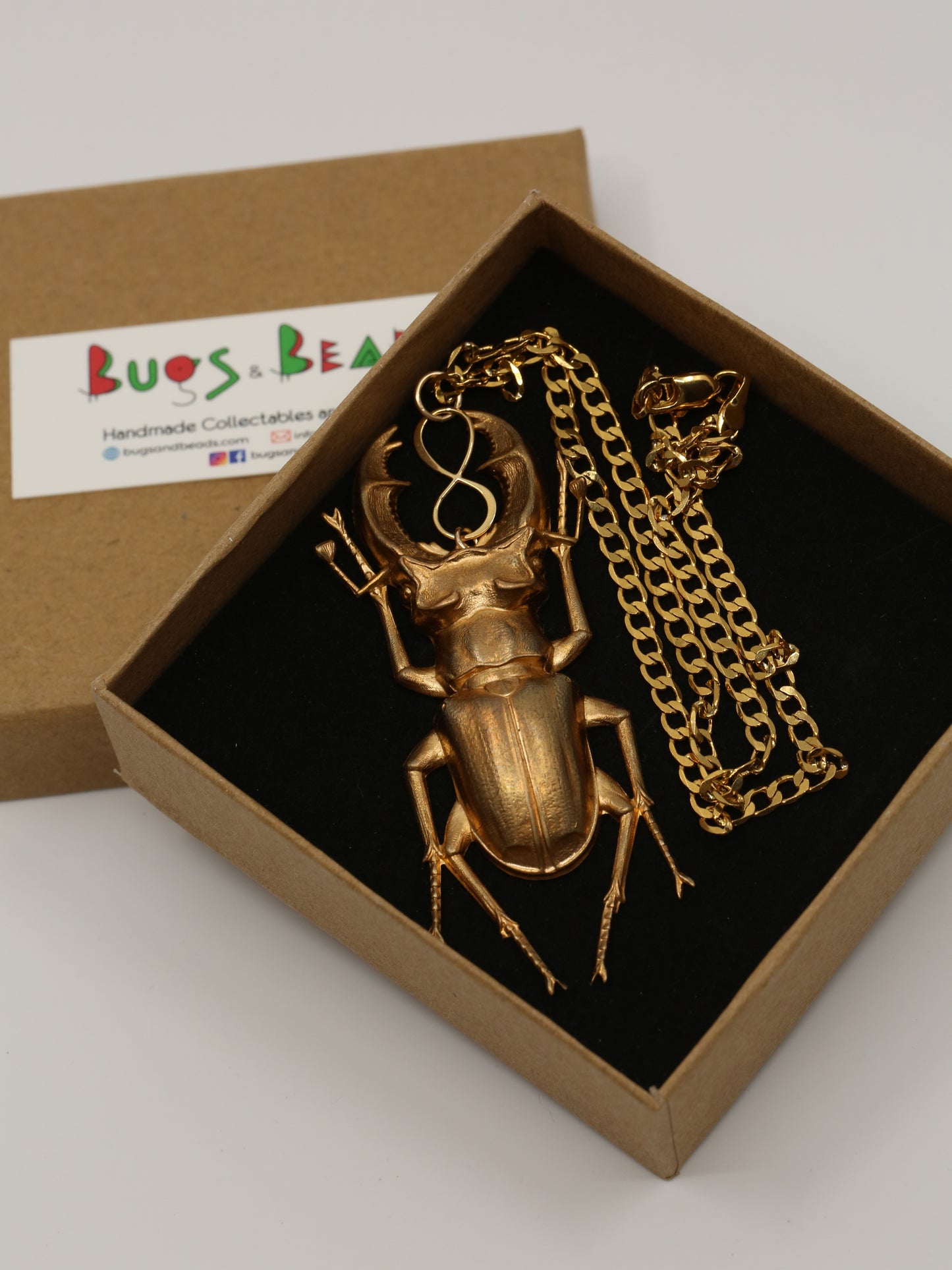 Gold-filled stag beetle necklace