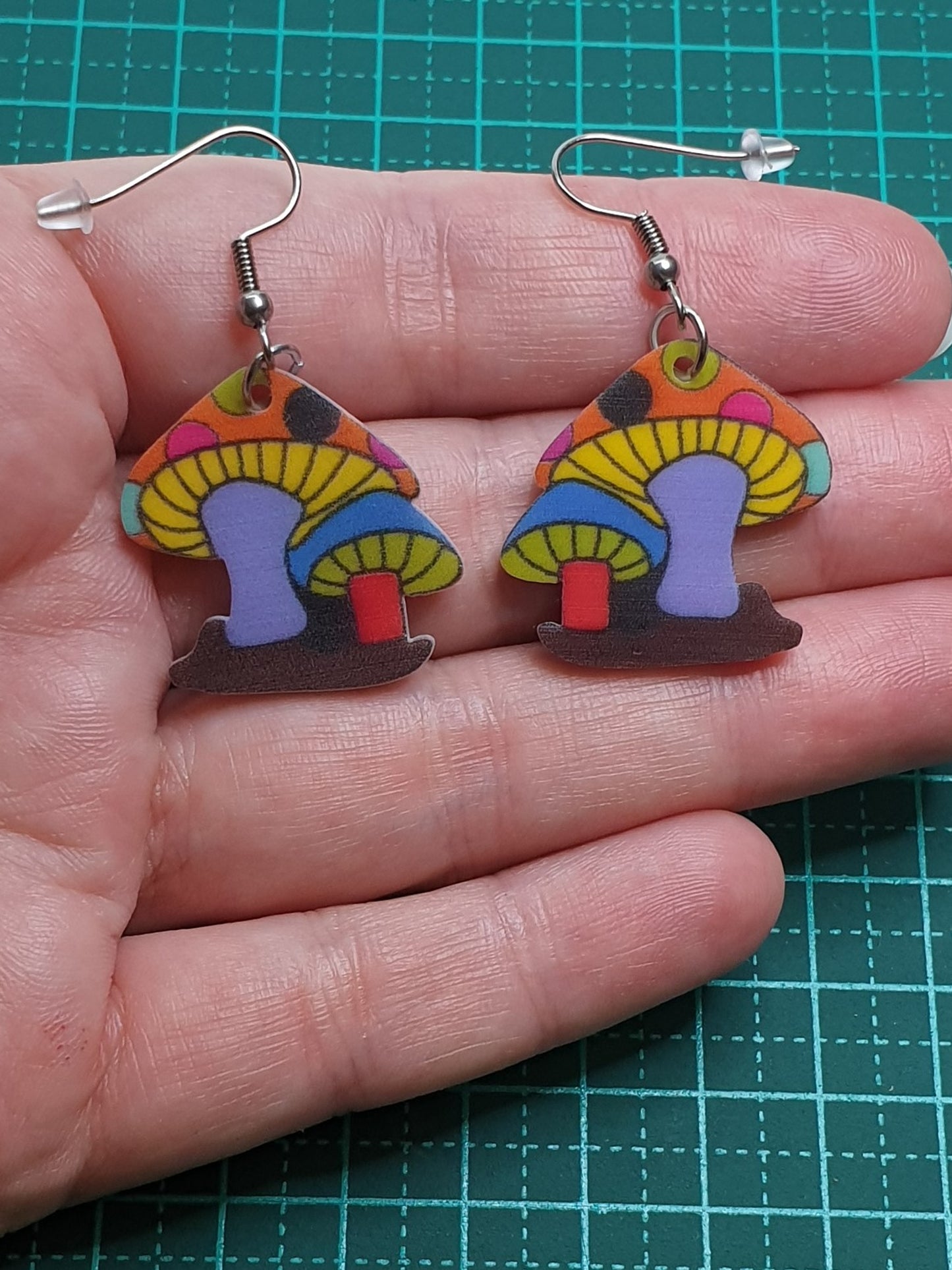Mixed colour cartoon mushroom earrings