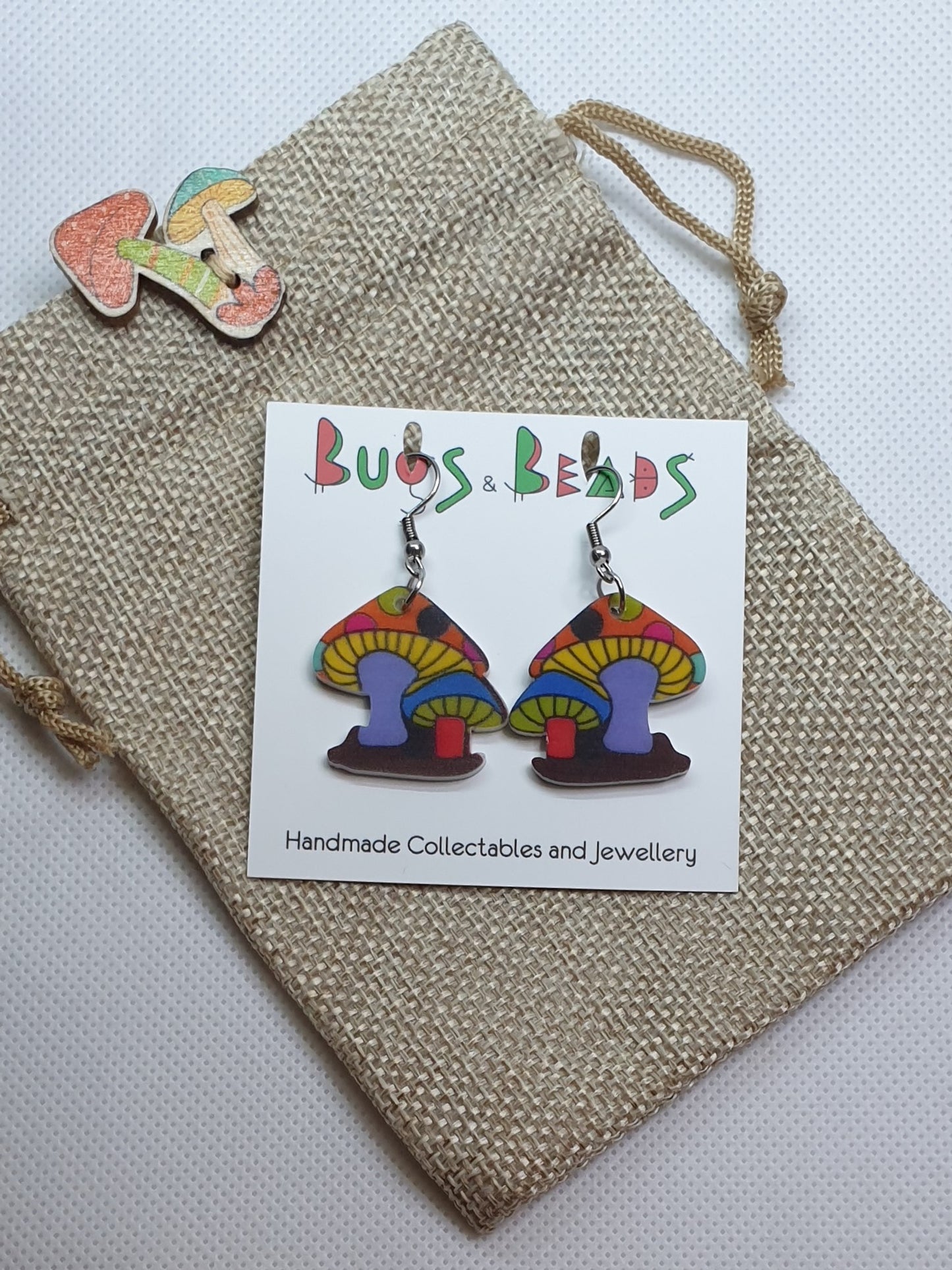 Mixed colour cartoon mushroom earrings