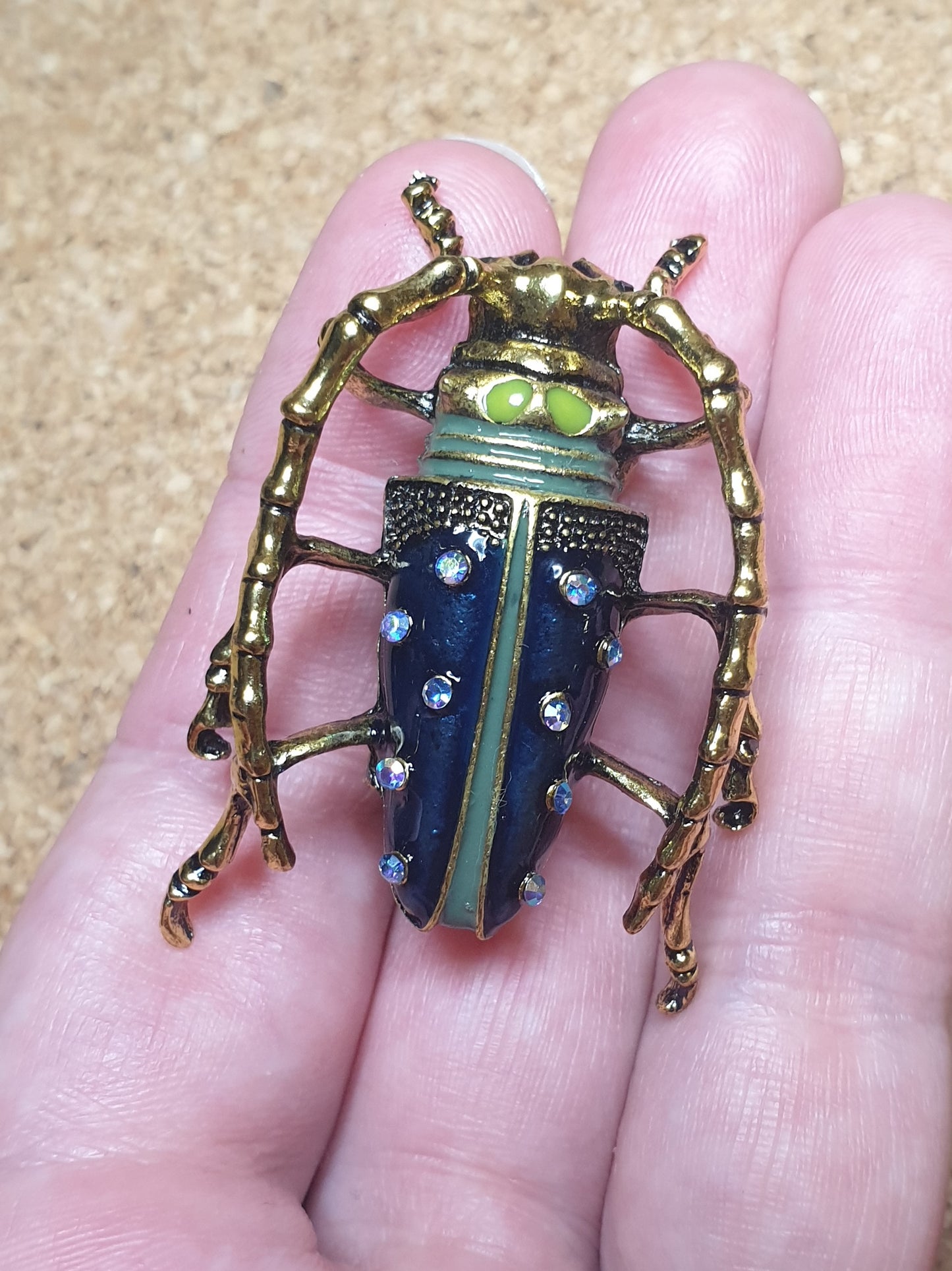 Longhorn Beetle Brooch - Dark Blue