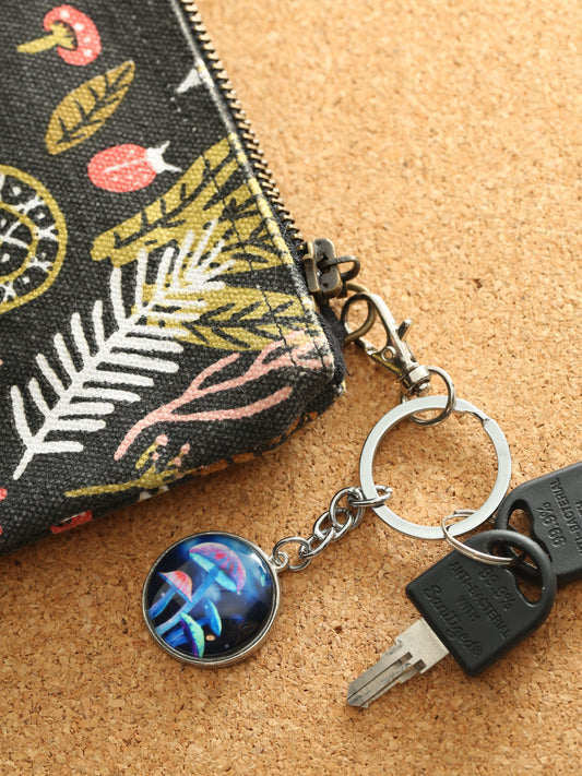 Glowing Mushrooms Keyring - Blue & Black