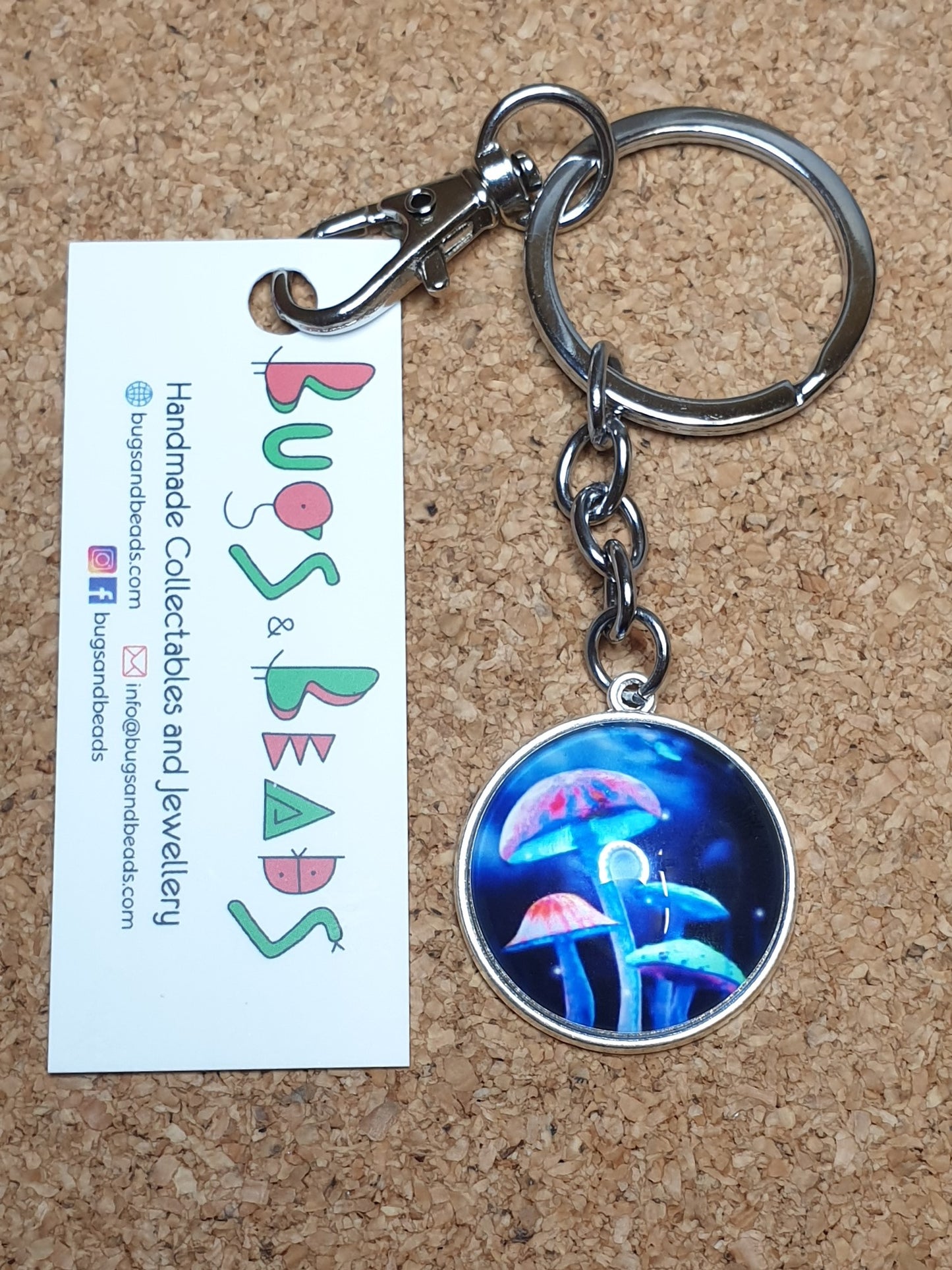 Glowing Mushrooms Keyring - Blue & Black