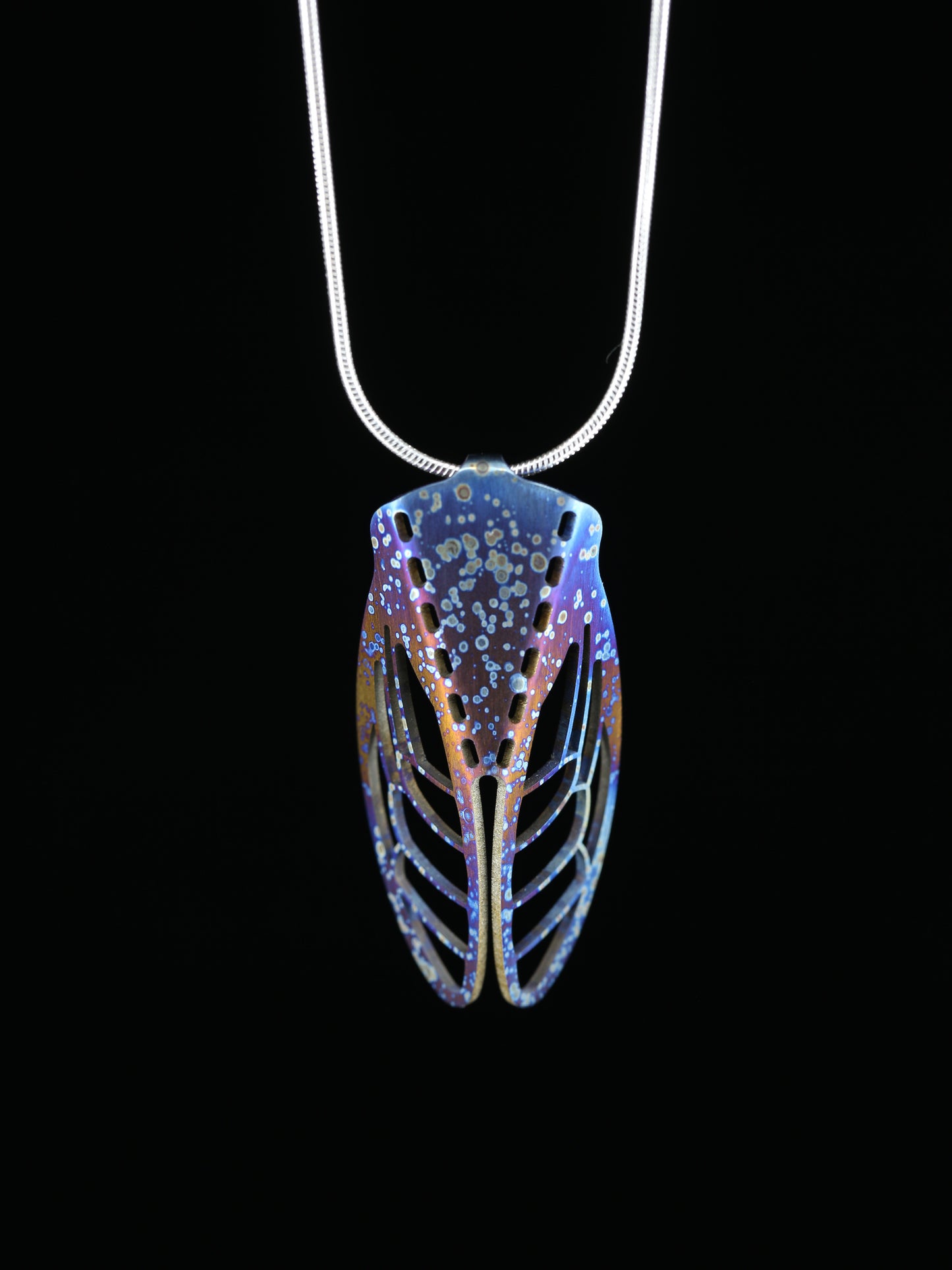 Titanium Cicada pendant purple and gold