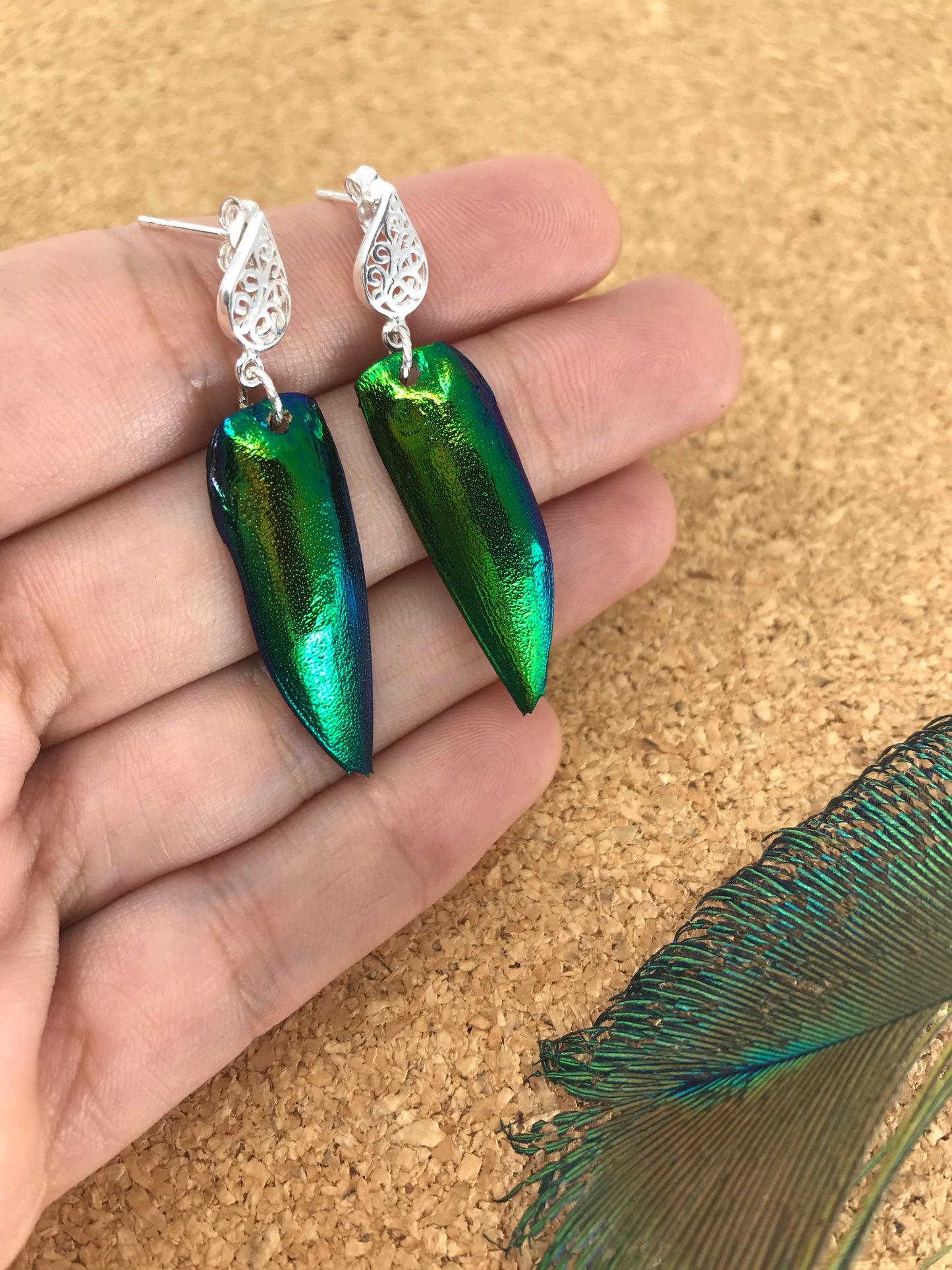 Green Filigree studs - Sterling Silver