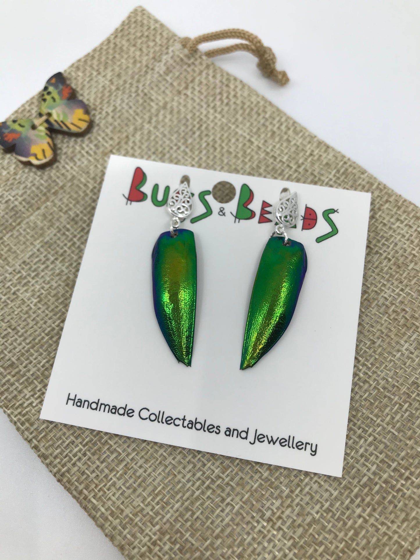 Green Filigree studs - Sterling Silver