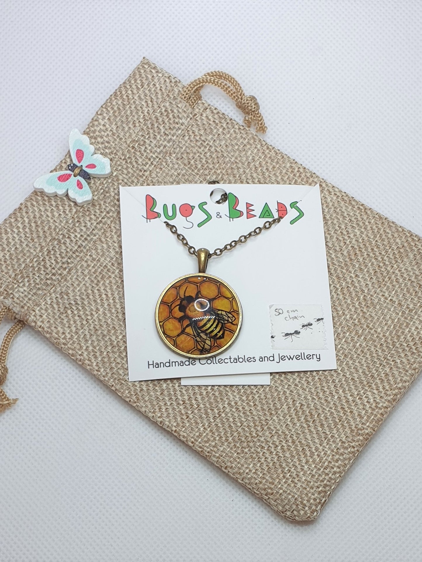 Bee Drawing Necklace - Bronze