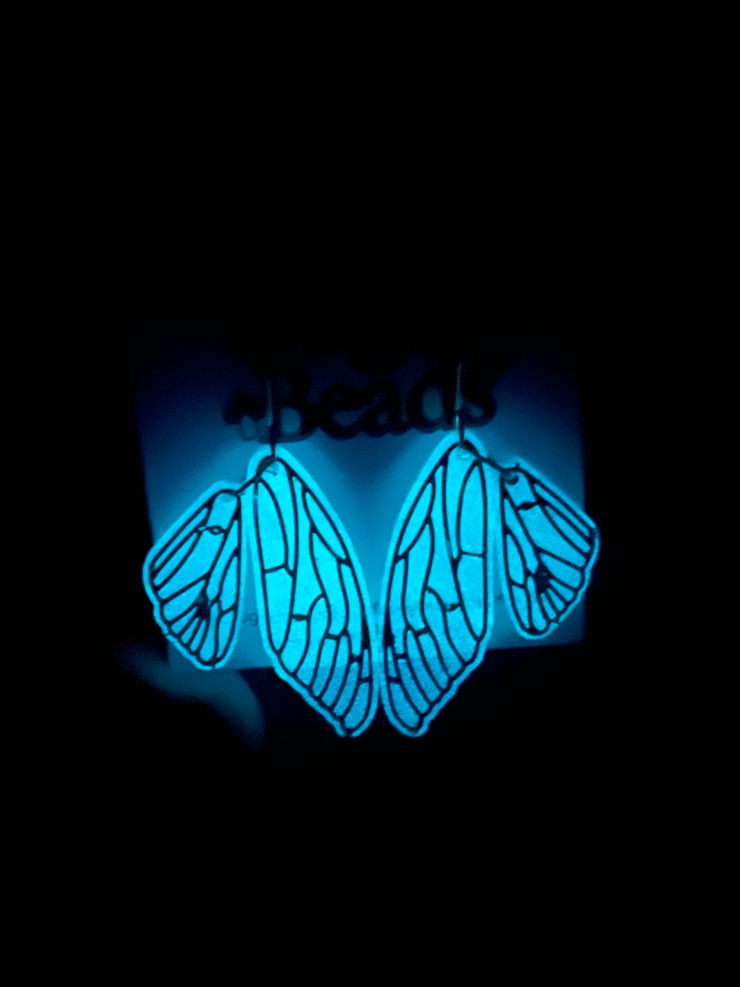 Glow-in-the-dark Cicada wings dangle earrings