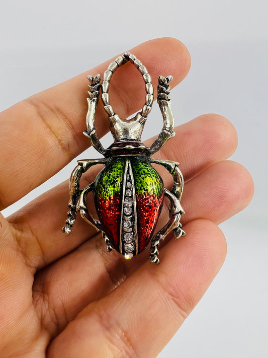 Cardinal Stag Beetle Brooch