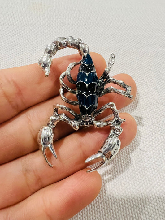 Scorpion Brooch - Silver Dark Green