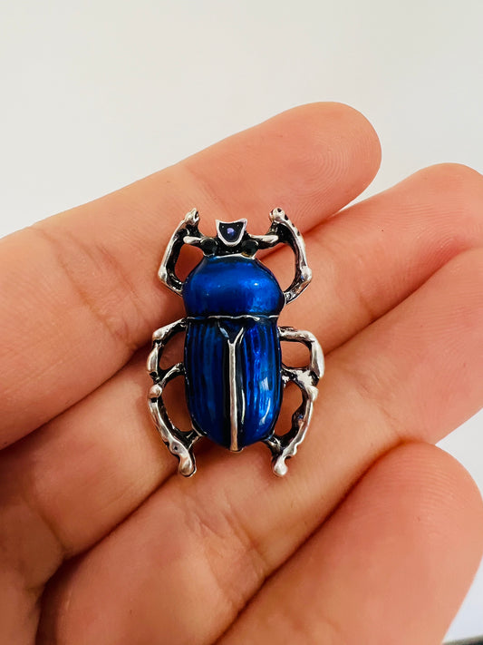 Dung Beetle Brooch - Bright Blue