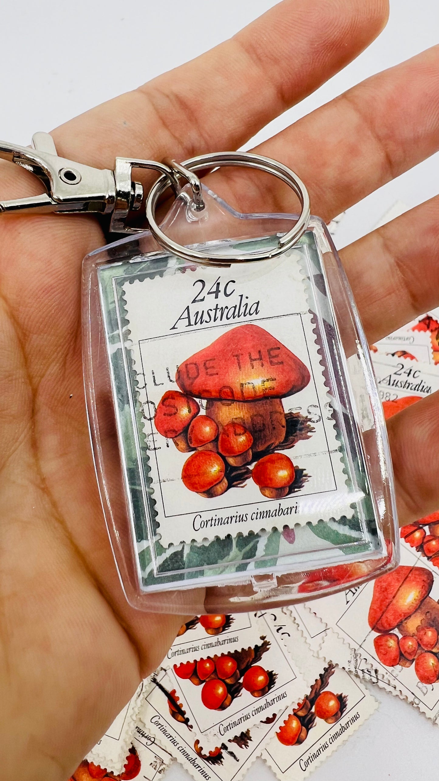 Real Australian stamp - Cortinarius cinnabarinus keychain