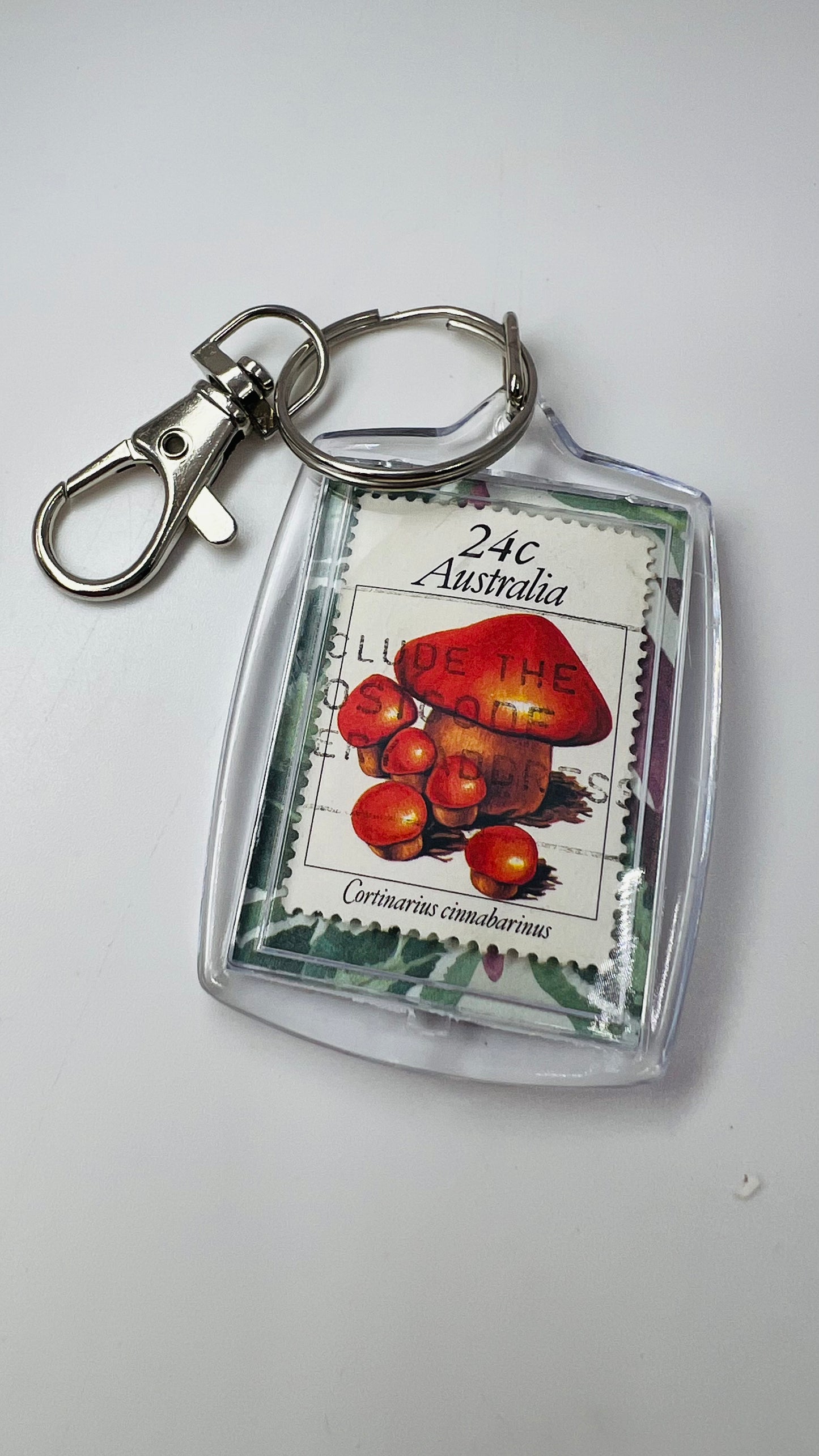 Real Australian stamp - Cortinarius cinnabarinus keychain