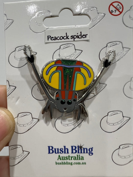 Peacock spider pin