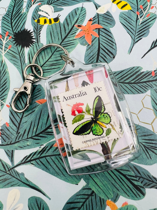 Real Australian stamp - Cairns birdwing keychain