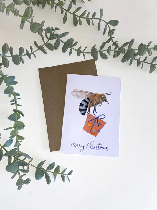 Merry Christmas Blue Banded bee gift Greeting Card