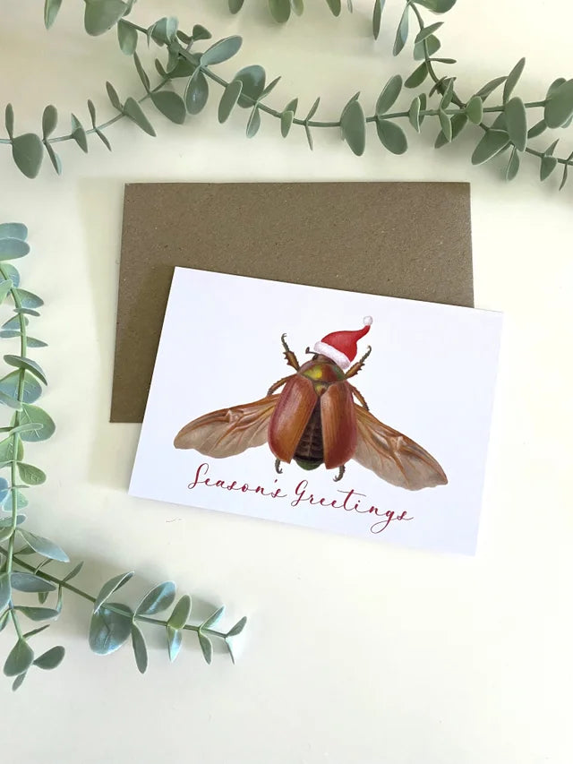 Seasons Greetings Christmas beetle Santa Greeting Card