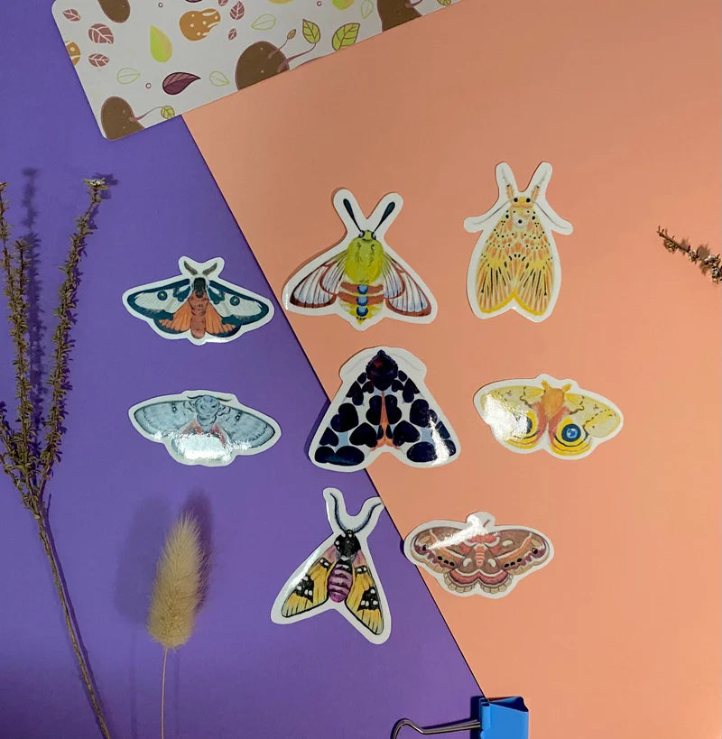 Moth stickers - 8 stickers