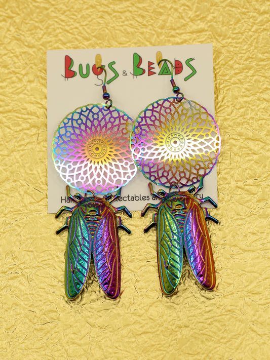 Rainbow Dream Catcher Cicada Earrings