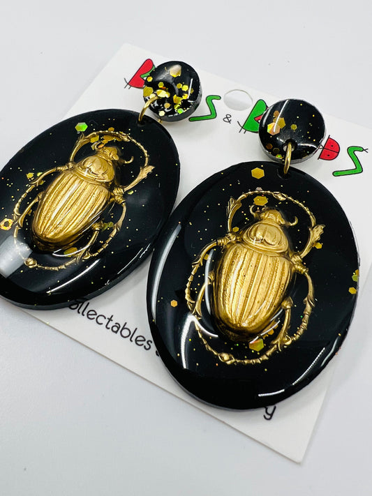 Scarab Beetles in Black Earrings