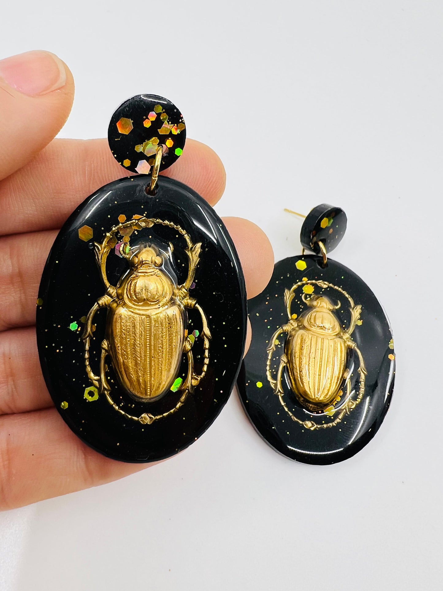 Scarab Beetles in Black Earrings