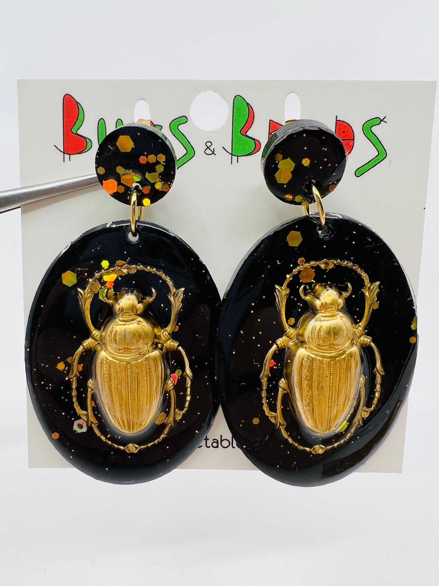 Scarab Beetles in Black Earrings