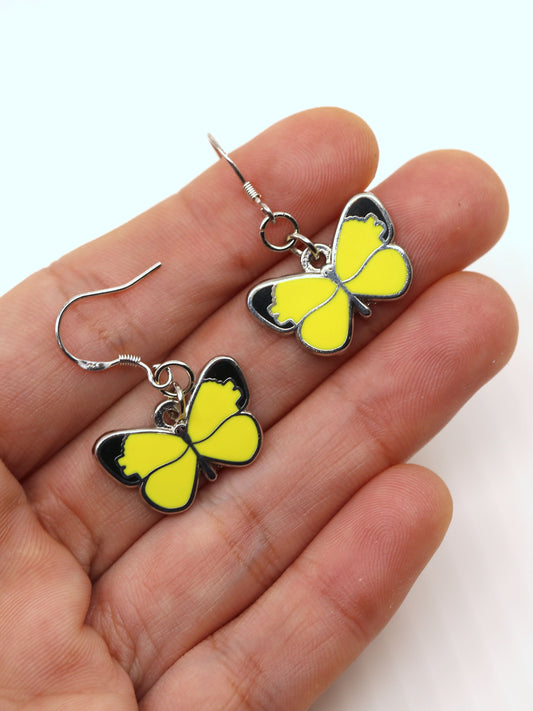 Small Grass - Yellow Butterfly Earrings - Sterling Silver