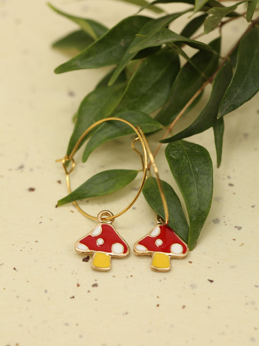 Red mushrooms on loop earrings