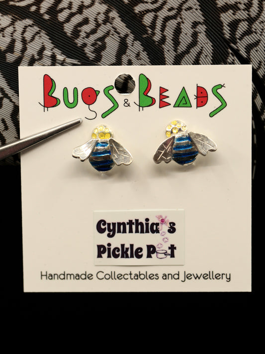 Blue Banded Bee Sterling Silver earrings