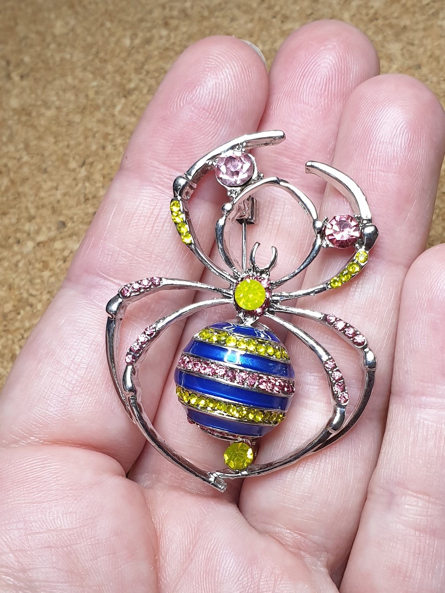 Spider Brooch - Blue Yellow Pink