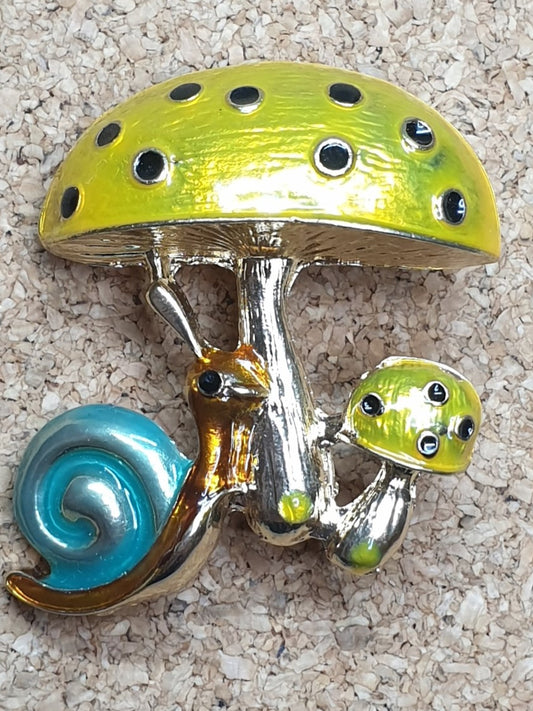 Mushroom & Snail Brooch