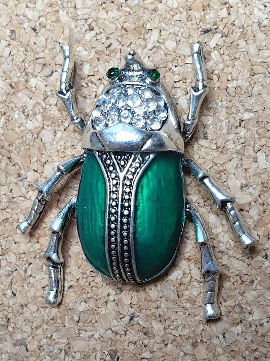 Rhino Beetle Brooch - Silver