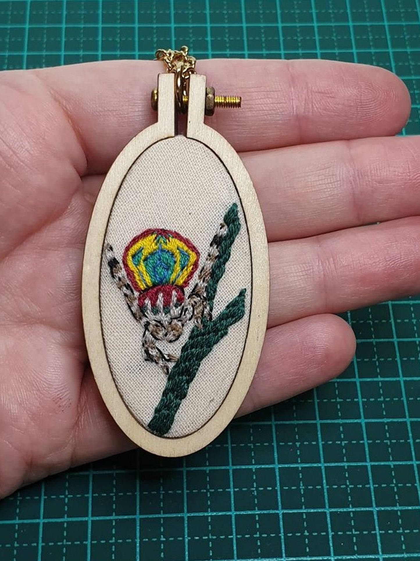 Large Peacock Spider embroidered pendant
