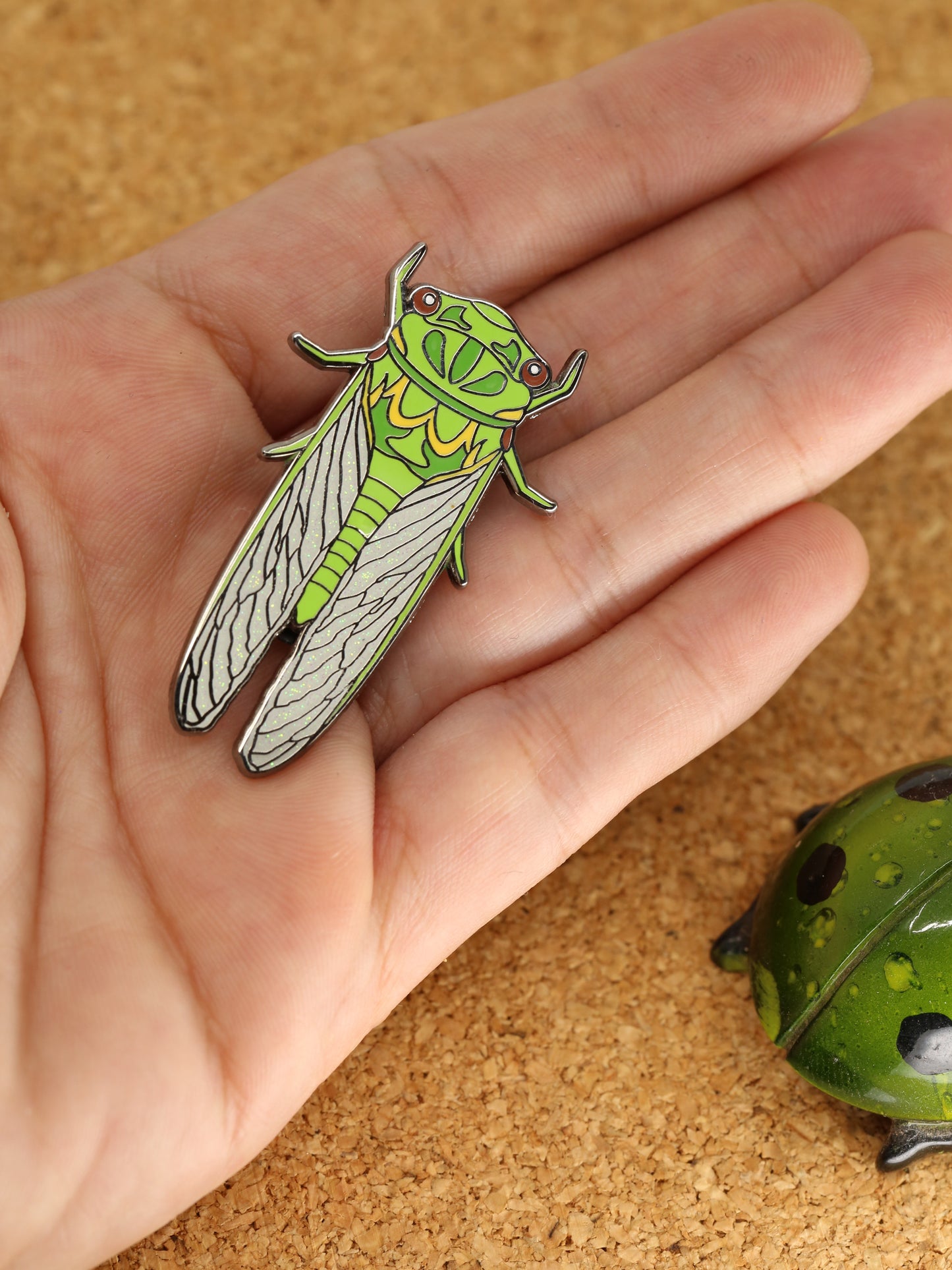 Green grocer cicada pin