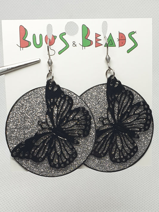 Black Butterfly on Moon Earrings