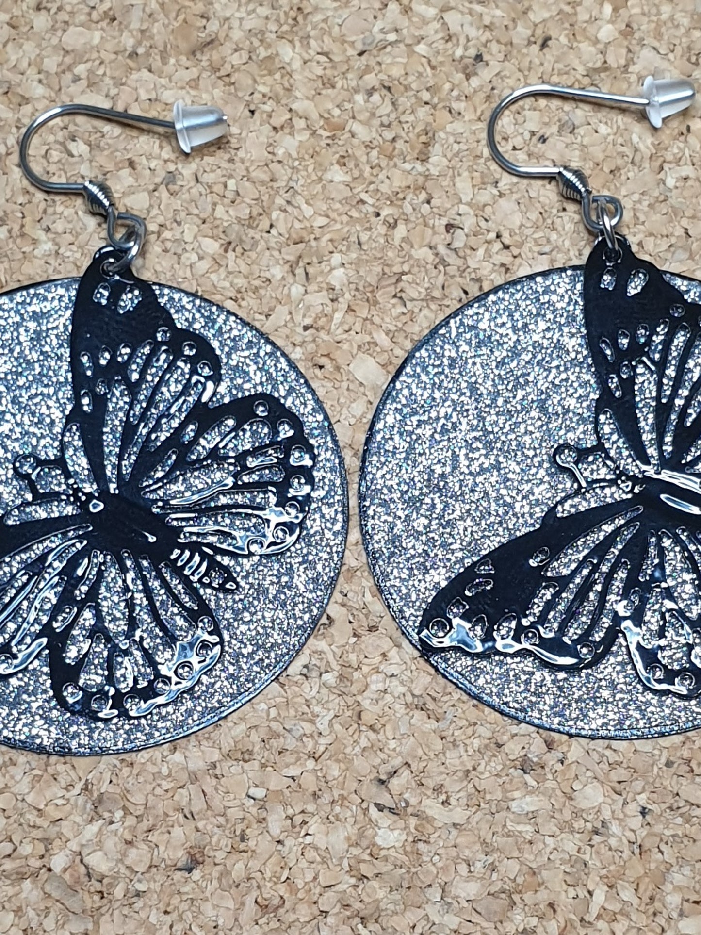 Black Butterfly on Moon Earrings