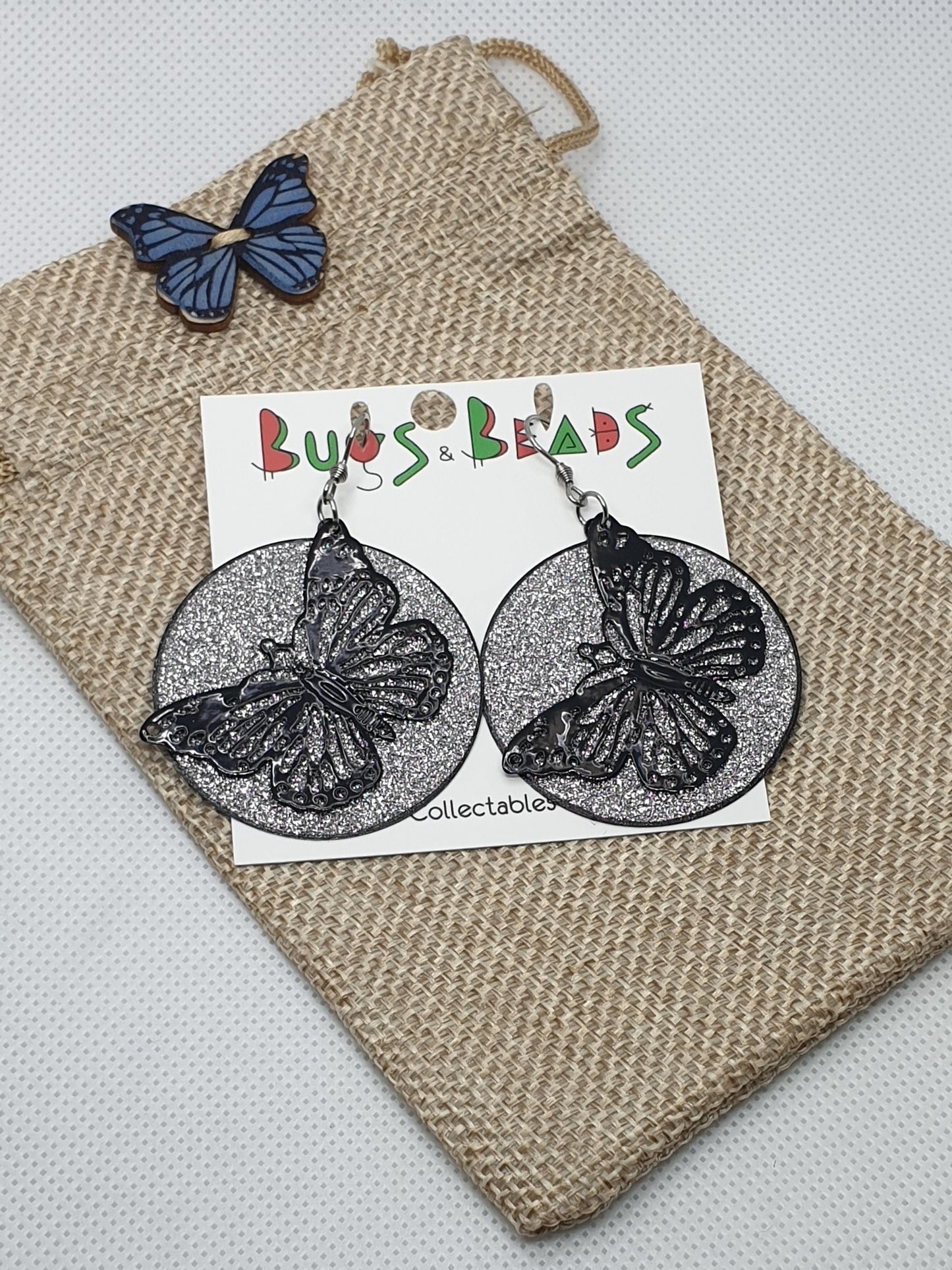 Black Butterfly on Moon Earrings