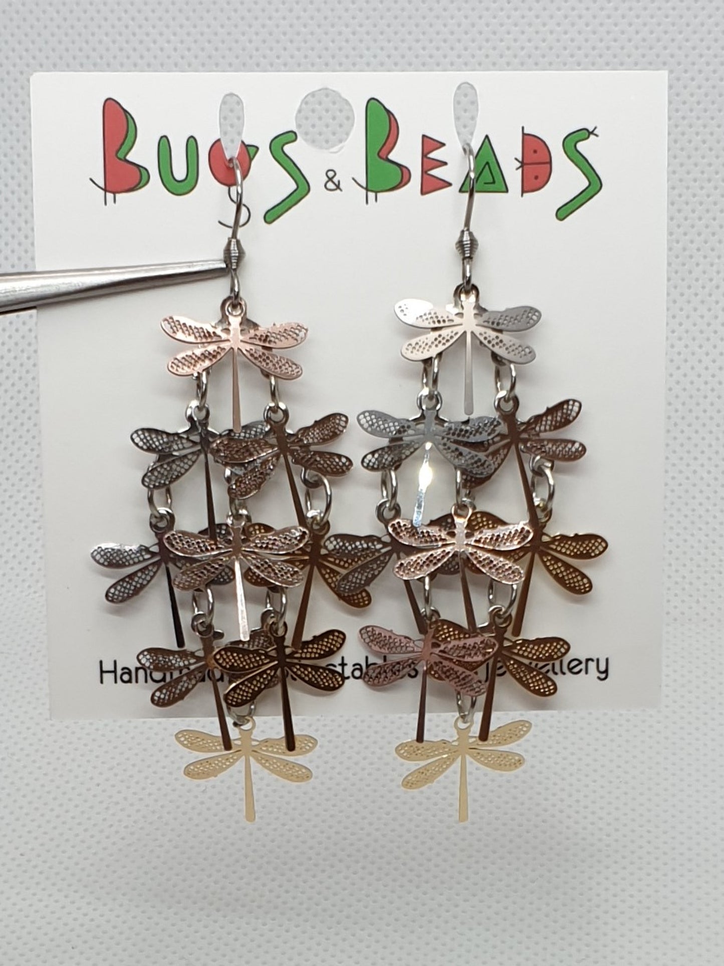 Silver & Golden Dragonflies dangle earrings