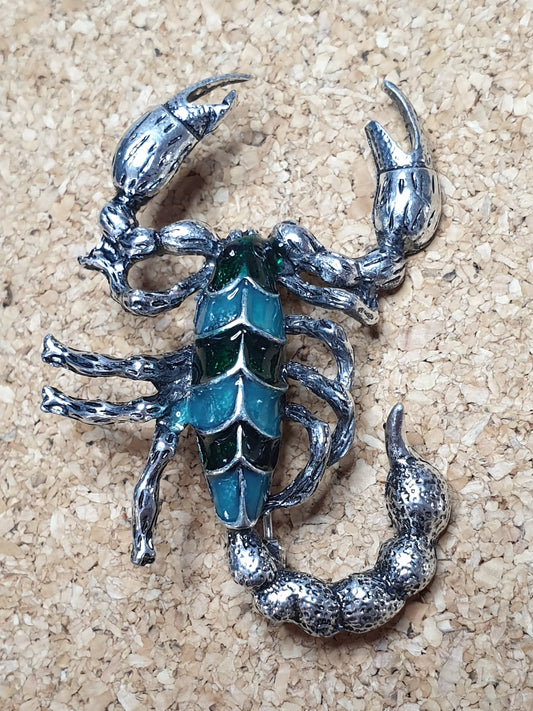 Scorpion Brooch - Silver Green