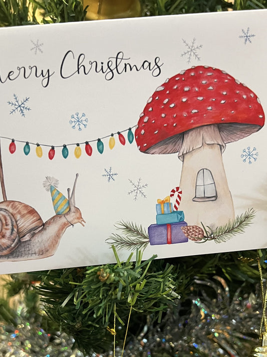 Snail and Toadstool Christmas Card
